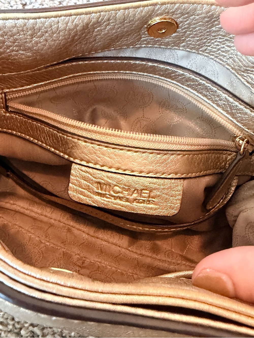 Michael Kors Metallic Gold Leather Shoulder Bag with Chain Straps - Picture 6 of 8